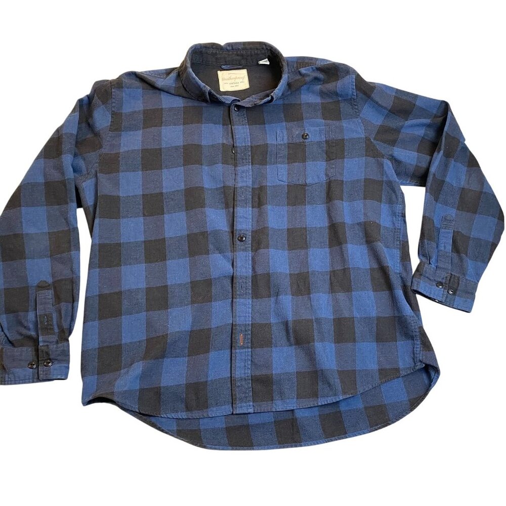 Weatherproof Mens Blackwatch Tartan Shirt XXL Blue & Black Plaid Casual Flannel